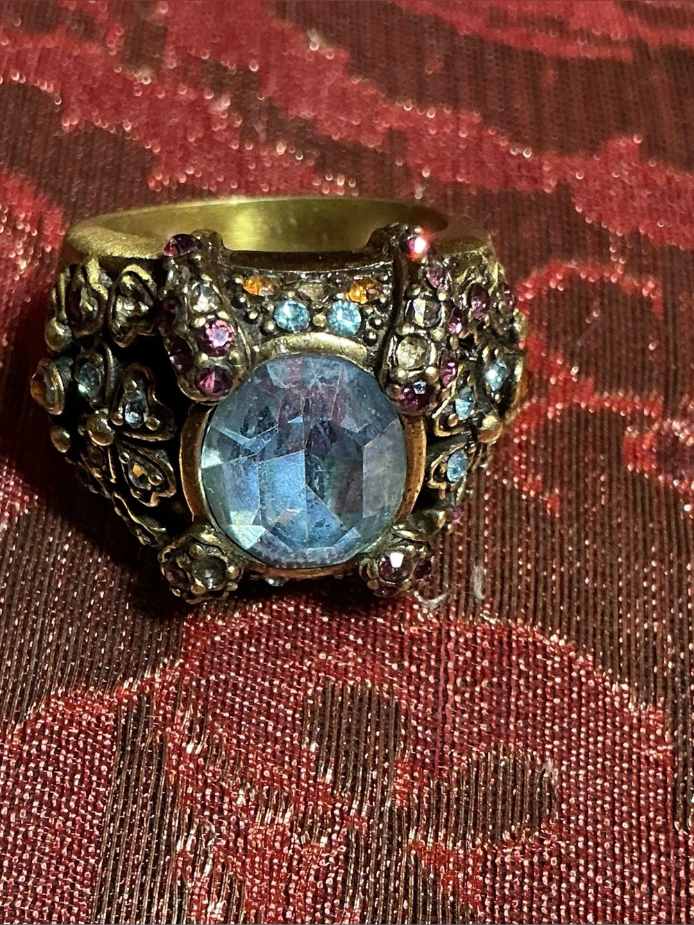 Vintage-Style Women's Statement Ring with Light Blue Center Stone